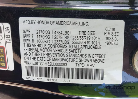 2020 Acura Rdx Standard из США, поврежденный, VIN 5J8TC1H32LL000093